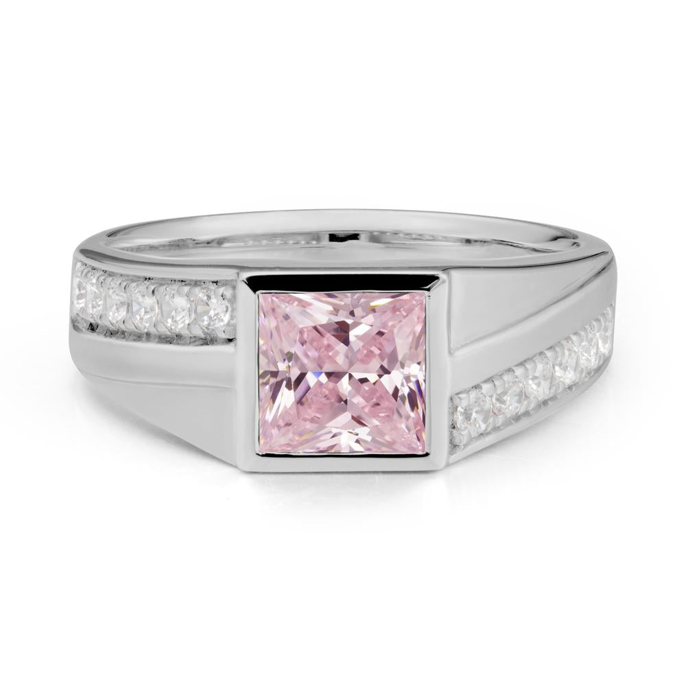 Geometric Men Wide Band Pink Cubic Zirconia Ring - LUO Jewelry #metal_platinum