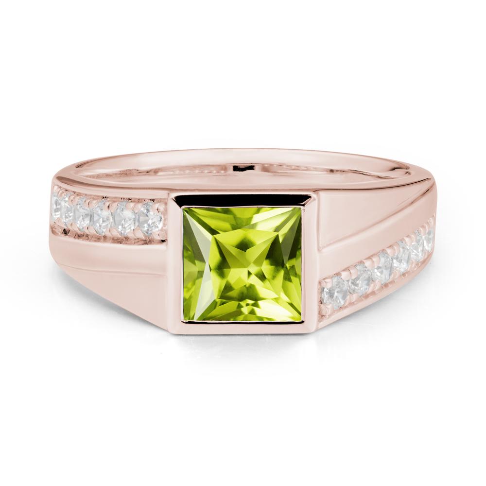 Men’S Square Peridot Ring with Pave Accents - LUO Jewelry #metal_14k rose gold
