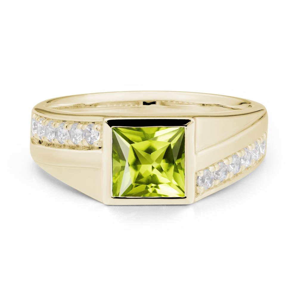 Men’S Square Peridot Ring with Pave Accents - LUO Jewelry #metal_14k yellow gold