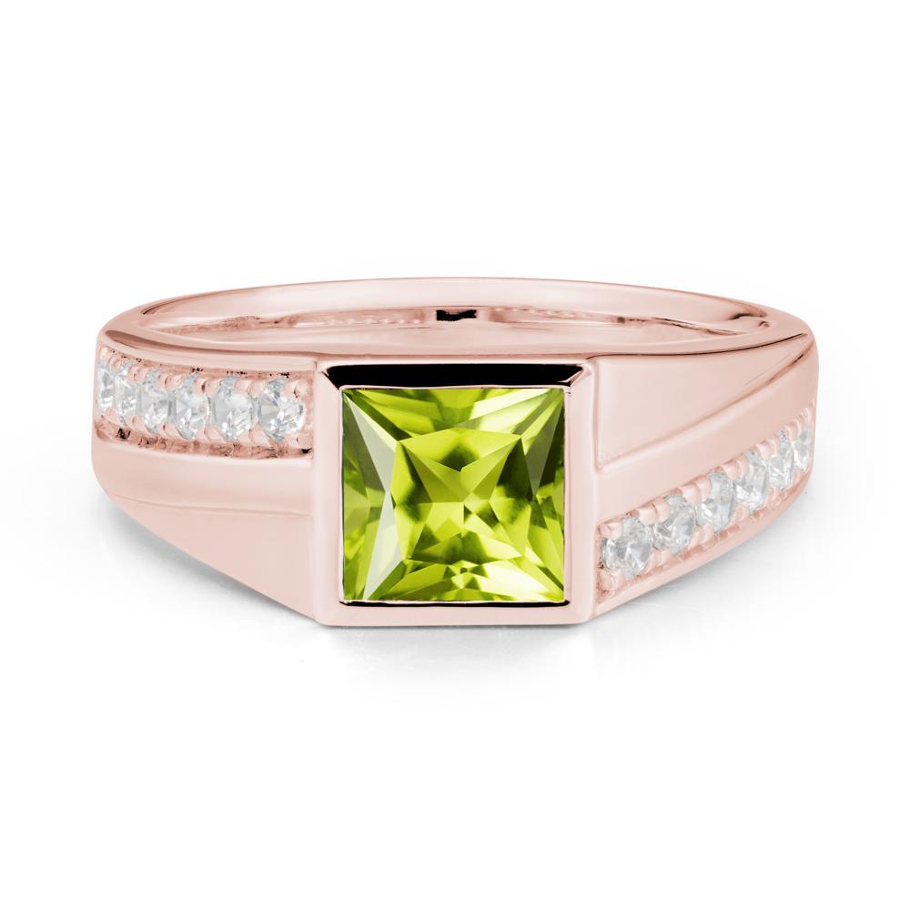Men’S Square Peridot Ring with Pave Accents - LUO Jewelry #metal_18k rose gold