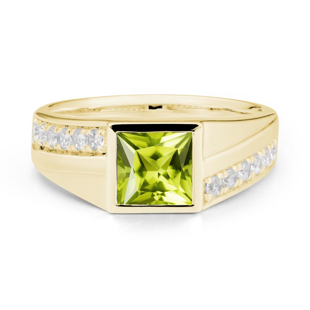 Men’S Square Peridot Ring with Pave Accents - LUO Jewelry #metal_18k yellow gold