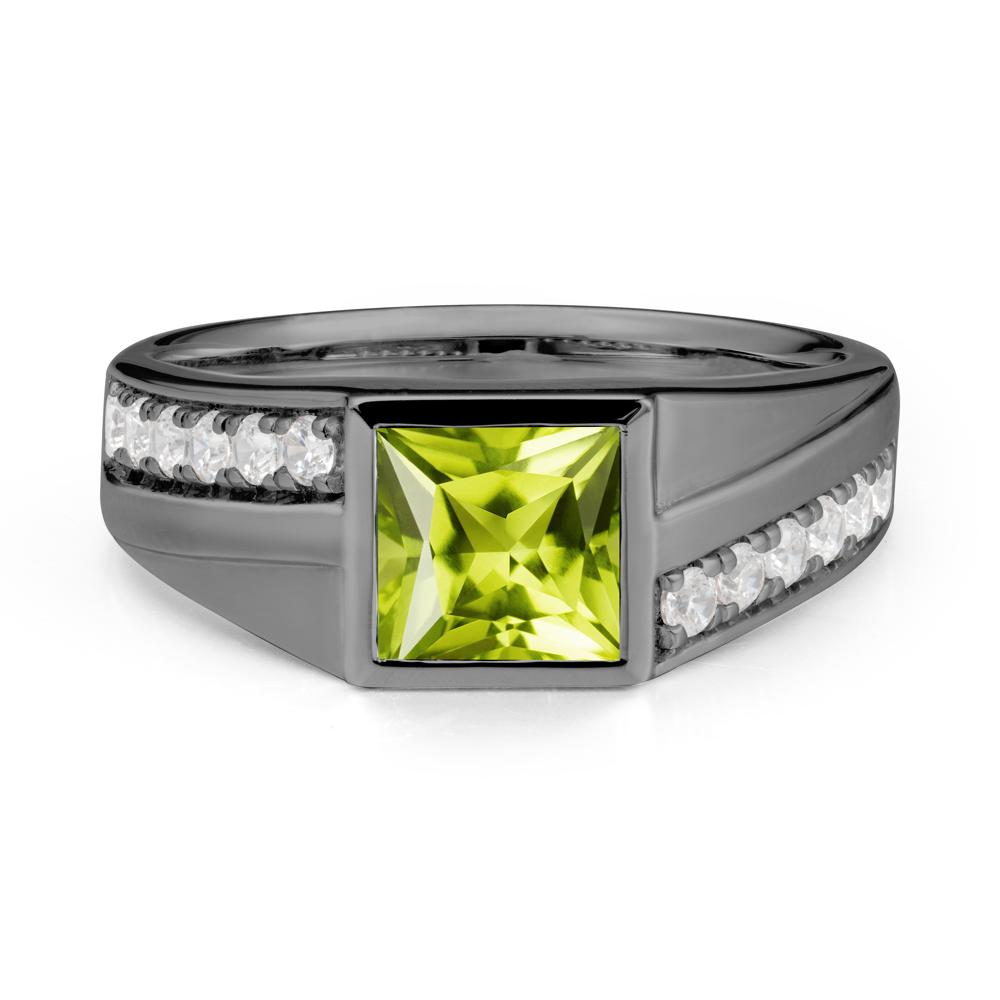 Men’S Square Peridot Ring with Pave Accents - LUO Jewelry #metal_black finish sterling silver