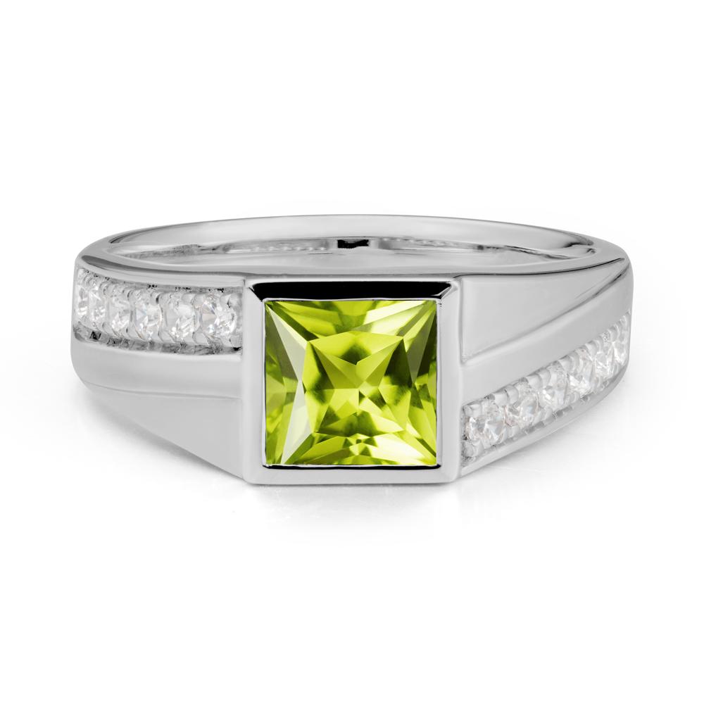 Men’S Square Peridot Ring with Pave Accents - LUO Jewelry #metal_platinum