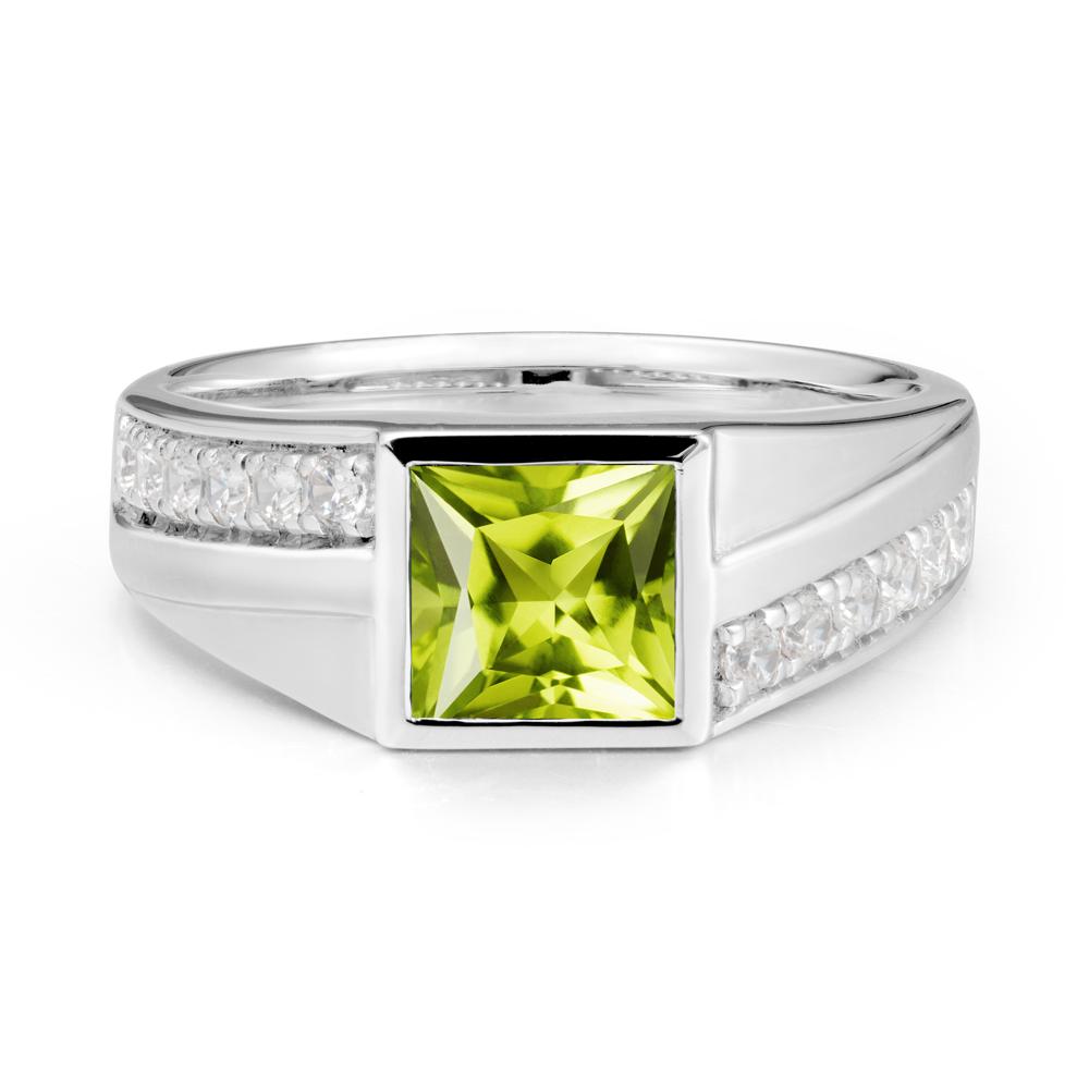 Men’S Square Peridot Ring with Pave Accents - LUO Jewelry #metal_sterling silver