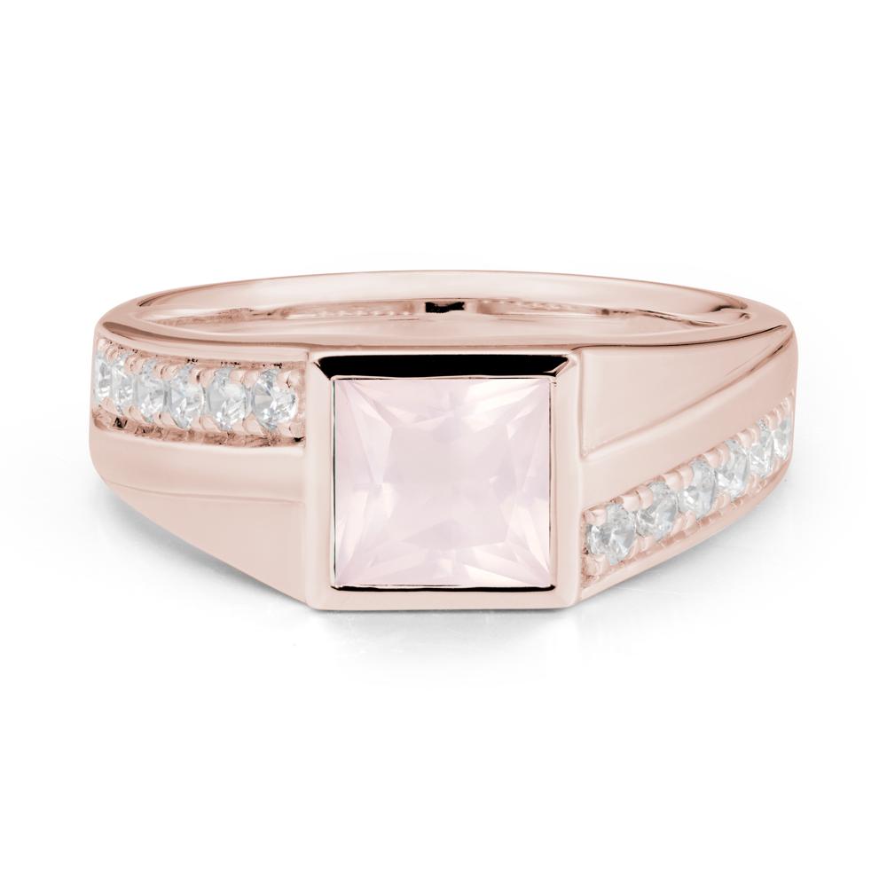 Wide Band Princess Rose Quartz Ring - LUO Jewelry #metal_14k rose gold