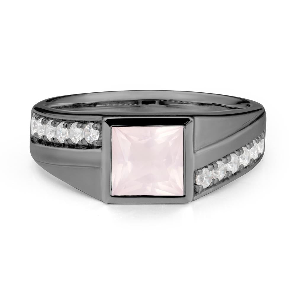 Wide Band Princess Rose Quartz Ring - LUO Jewelry #metal_black finish sterling silver