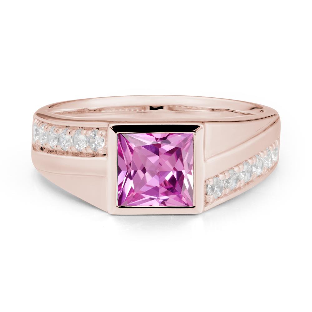 Geometric Men Wide Band Pink Sapphire Ring - LUO Jewelry #metal_14k rose gold