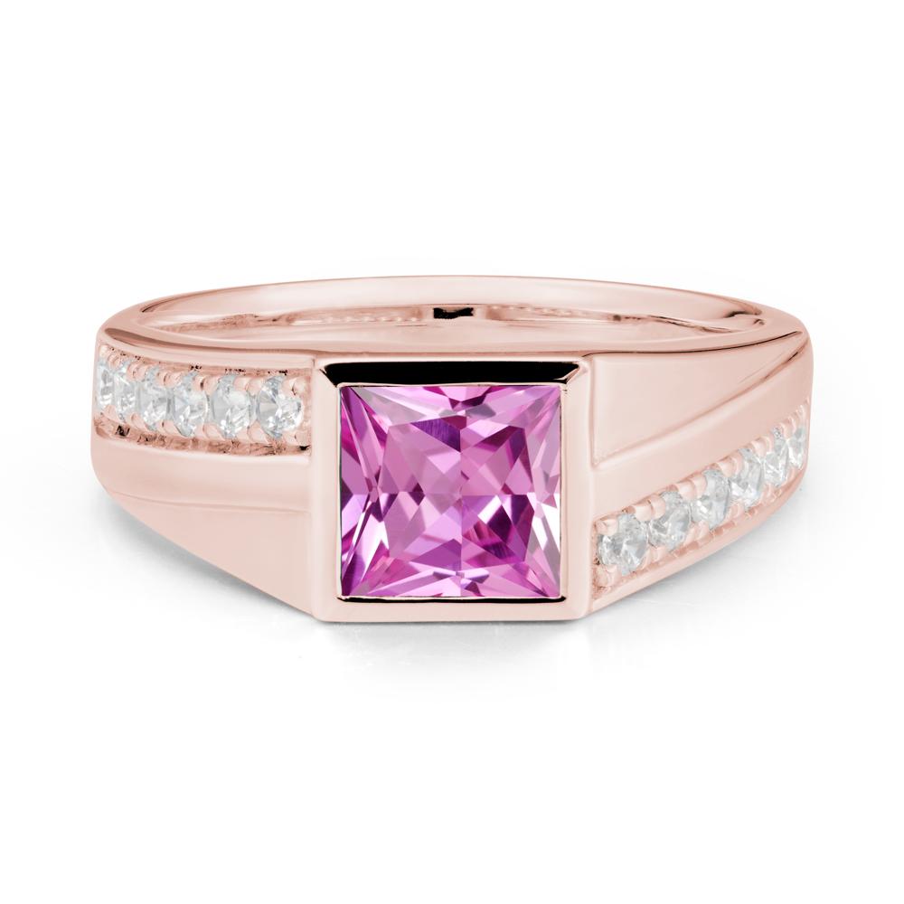 Geometric Men Wide Band Pink Sapphire Ring - LUO Jewelry #metal_18k rose gold