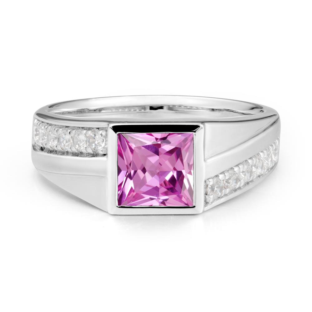 Geometric Men Wide Band Pink Sapphire Ring - LUO Jewelry #metal_18k white gold