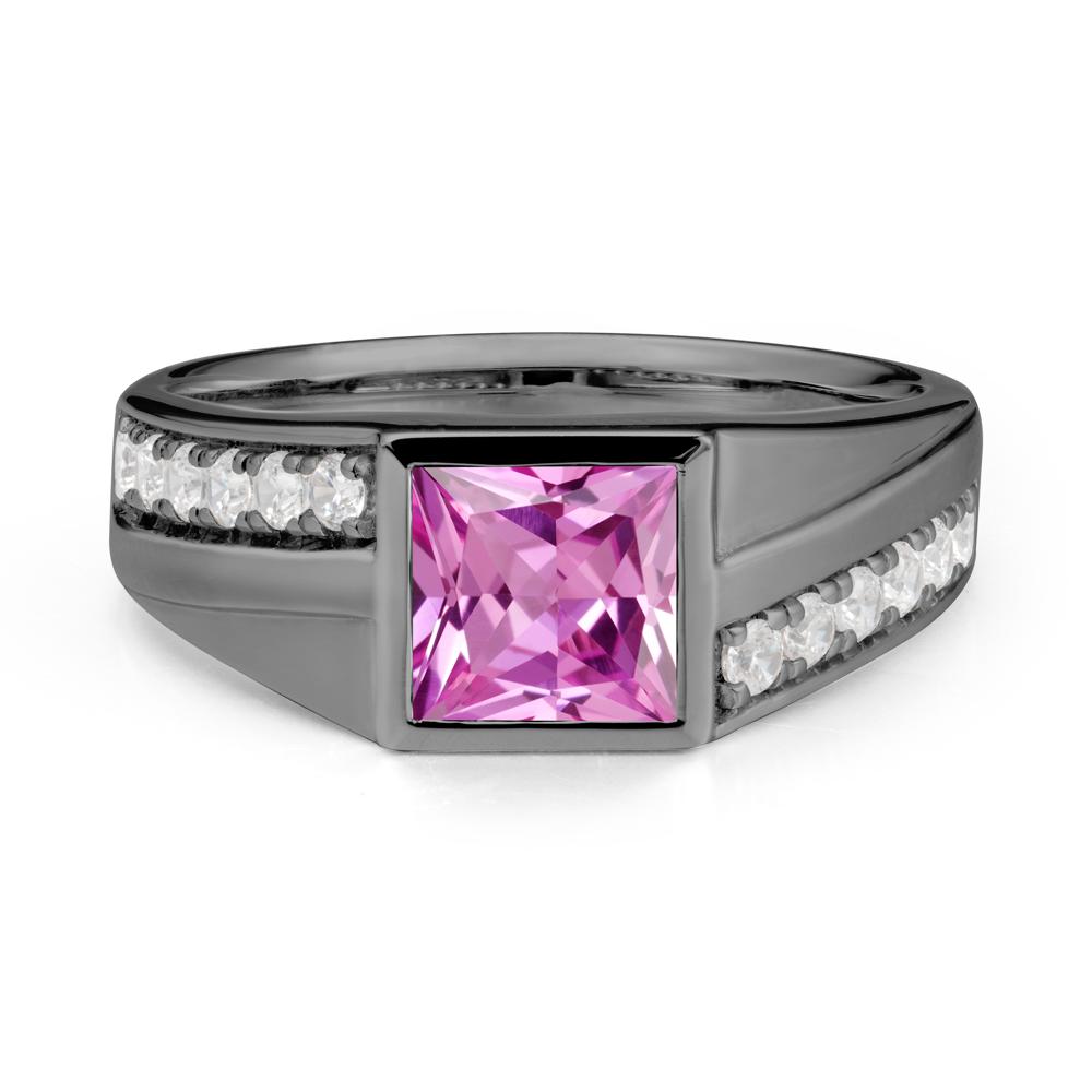 Geometric Men Wide Band Pink Sapphire Ring - LUO Jewelry #metal_black finish sterling silver