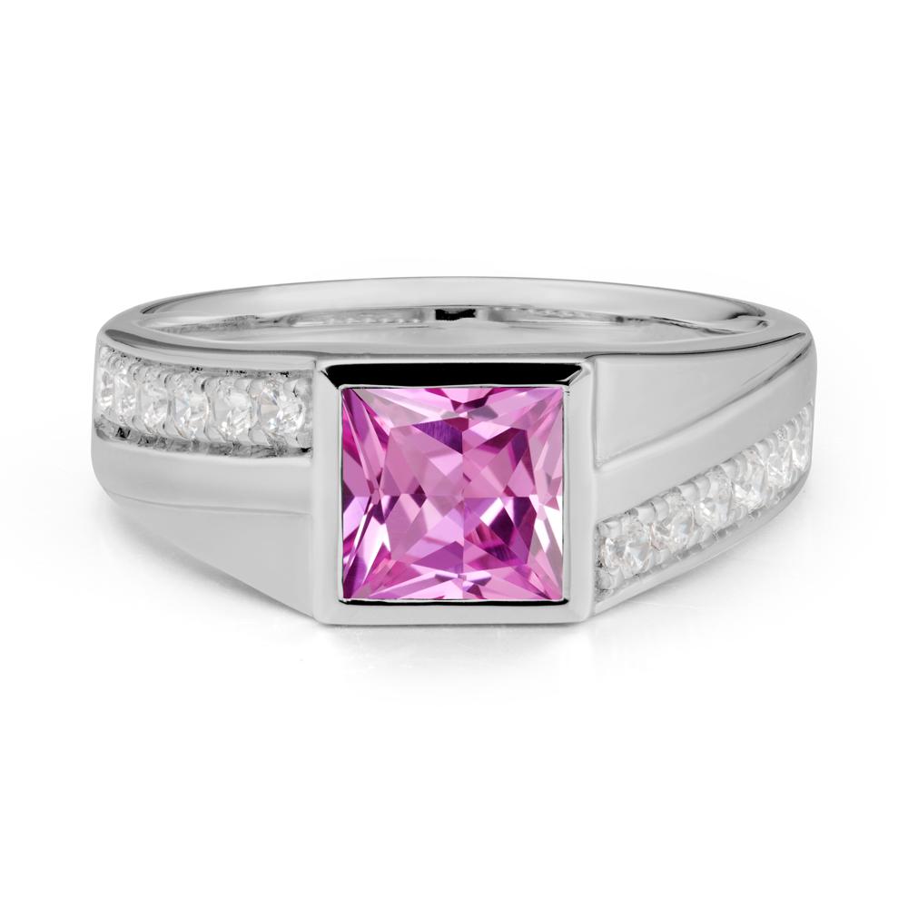Geometric Men Wide Band Pink Sapphire Ring - LUO Jewelry #metal_platinum