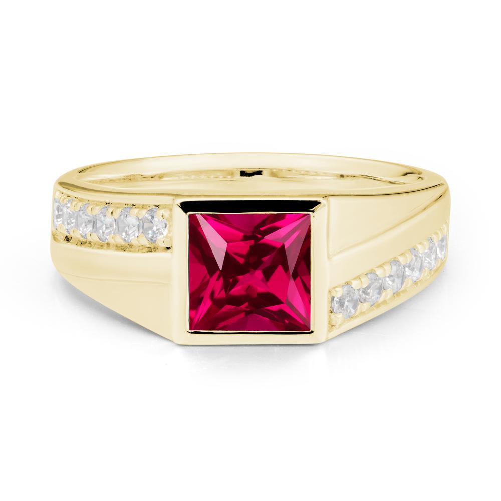 Men’S Square Ruby Ring with Pave Accents - LUO Jewelry #metal_18k yellow gold