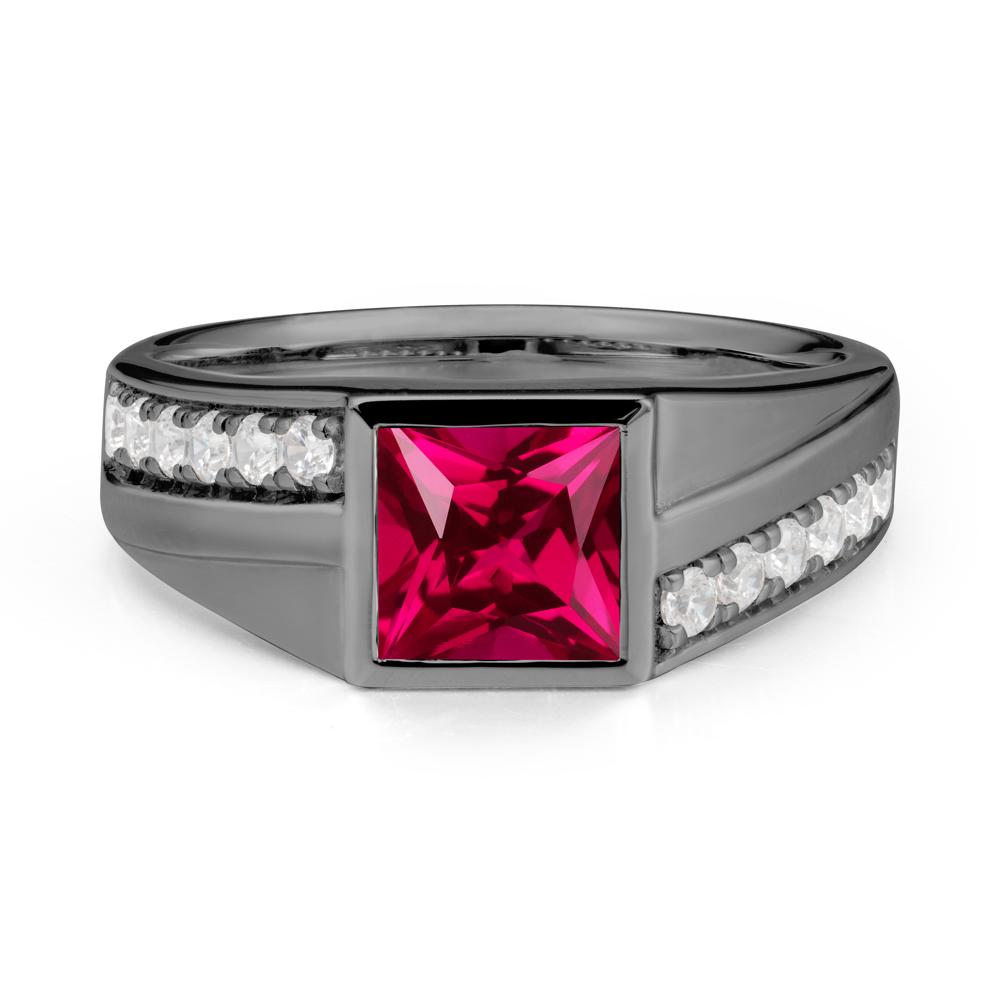 Men’S Square Ruby Ring with Pave Accents - LUO Jewelry #metal_black finish sterling silver