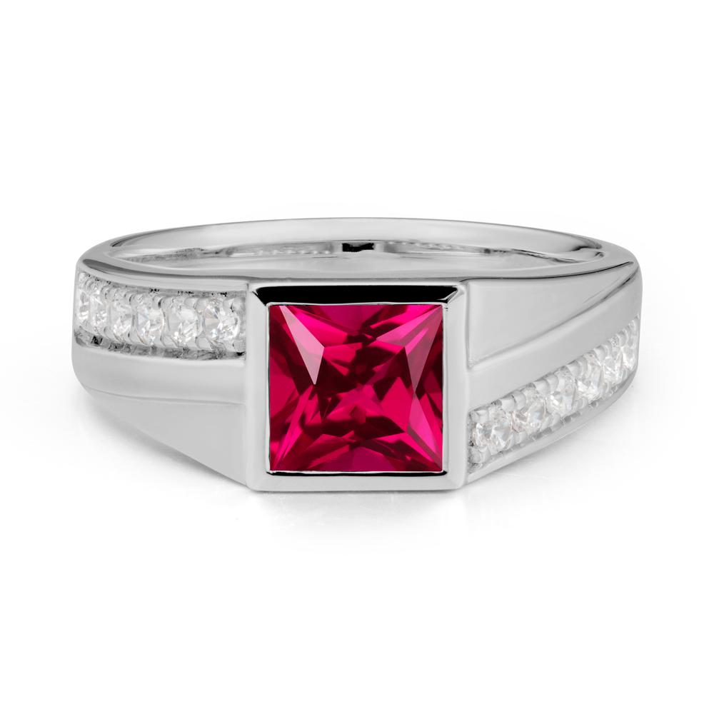 Men’S Square Ruby Ring with Pave Accents - LUO Jewelry #metal_platinum