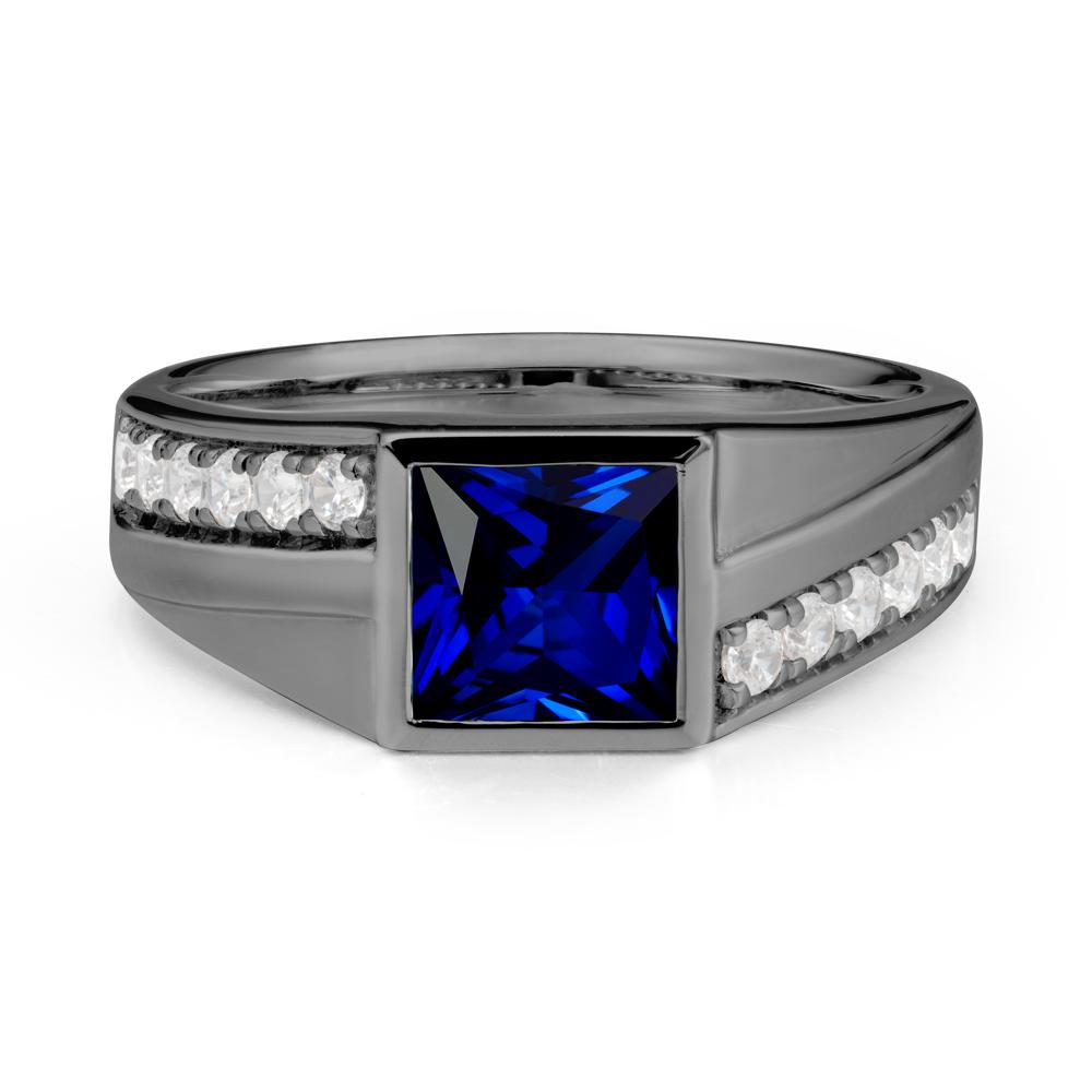 Wide Band Princess Sapphire Ring - LUO Jewelry #metal_black finish sterling silver