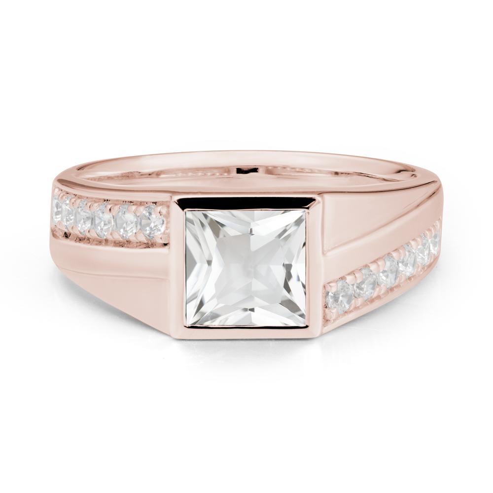 Geometric Men Wide Band White Topaz Ring - LUO Jewelry #metal_14k rose gold