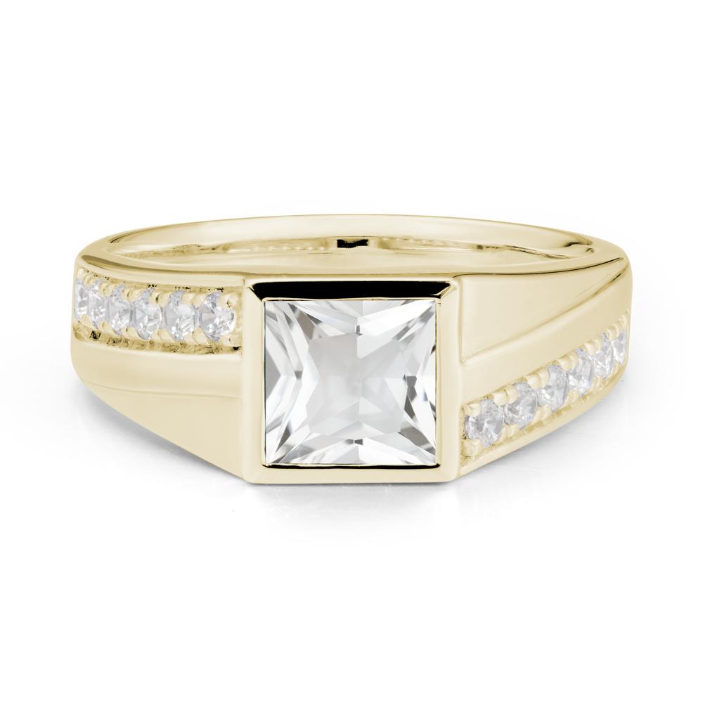 Geometric Men Wide Band White Topaz Ring - LUO Jewelry #metal_14k yellow gold