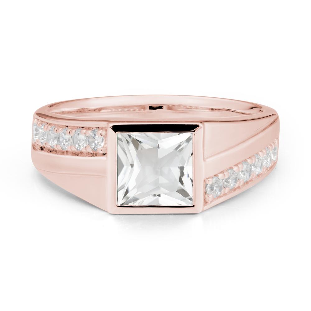 Geometric Men Wide Band White Topaz Ring - LUO Jewelry #metal_18k rose gold