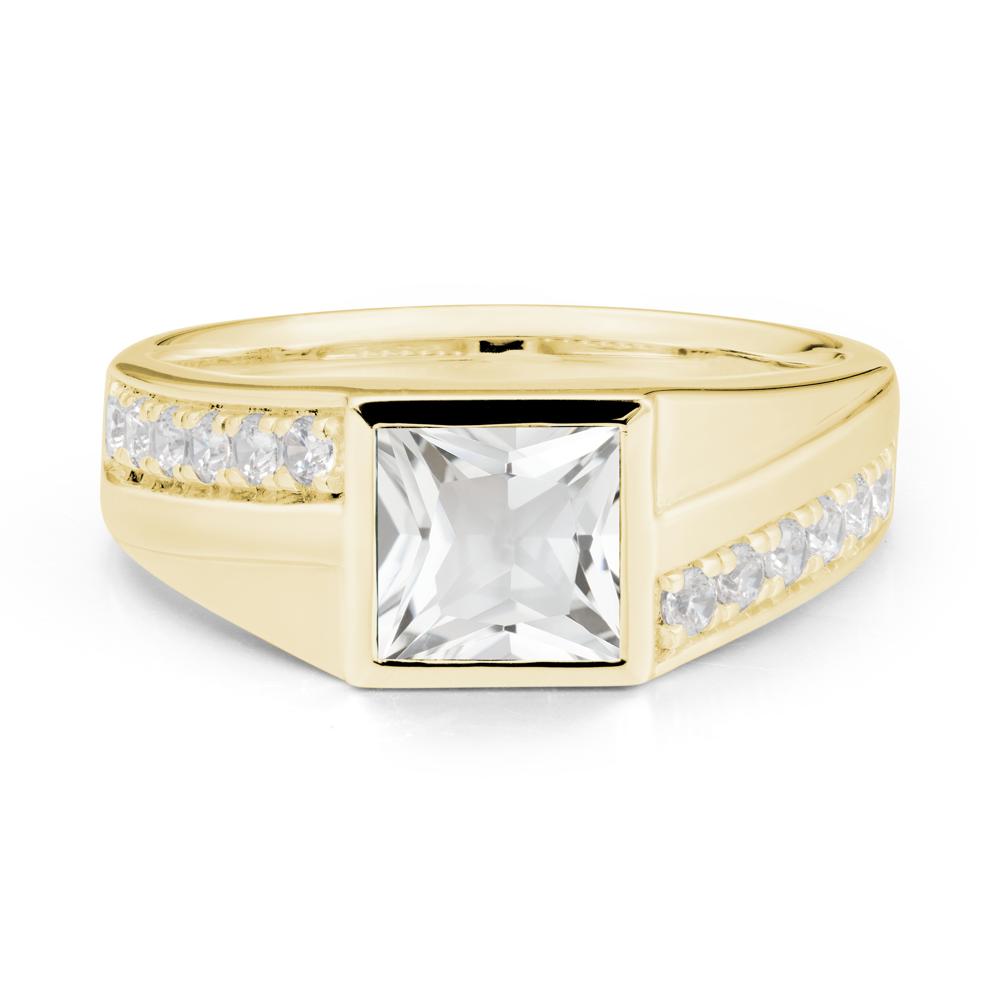 Geometric Men Wide Band White Topaz Ring - LUO Jewelry #metal_18k yellow gold