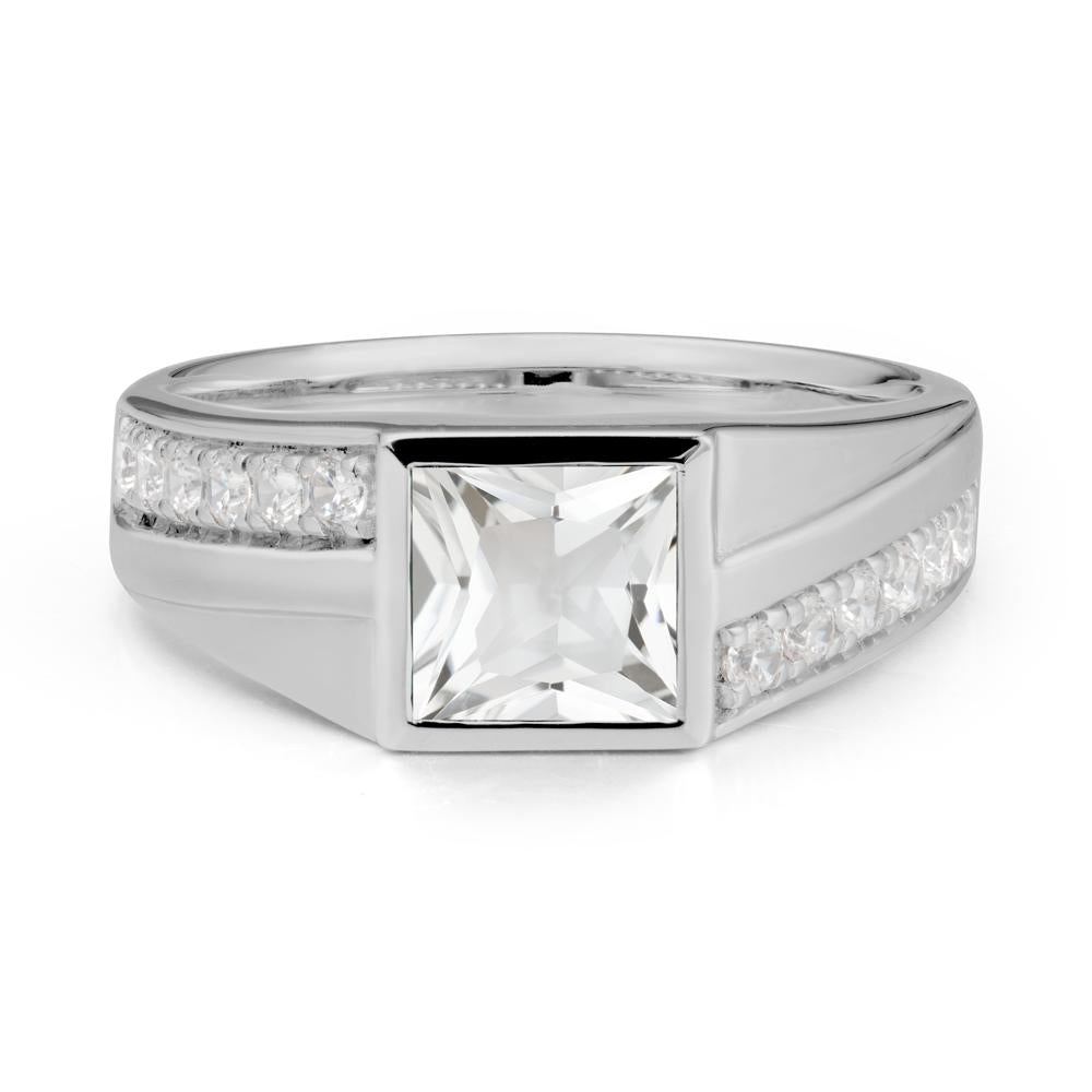 Geometric Men Wide Band White Topaz Ring - LUO Jewelry #metal_platinum