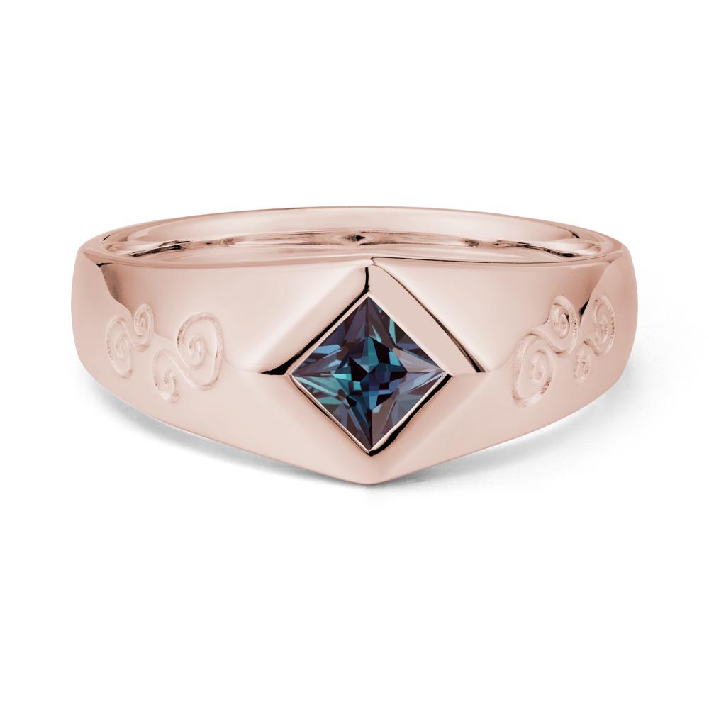 Wide Band Alexandrite Swirl Engraved Ring - LUO Jewelry #metal_14k rose gold