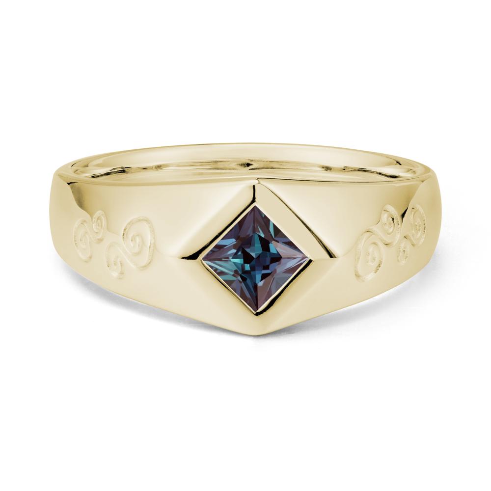 Wide Band Alexandrite Swirl Engraved Ring - LUO Jewelry #metal_14k yellow gold