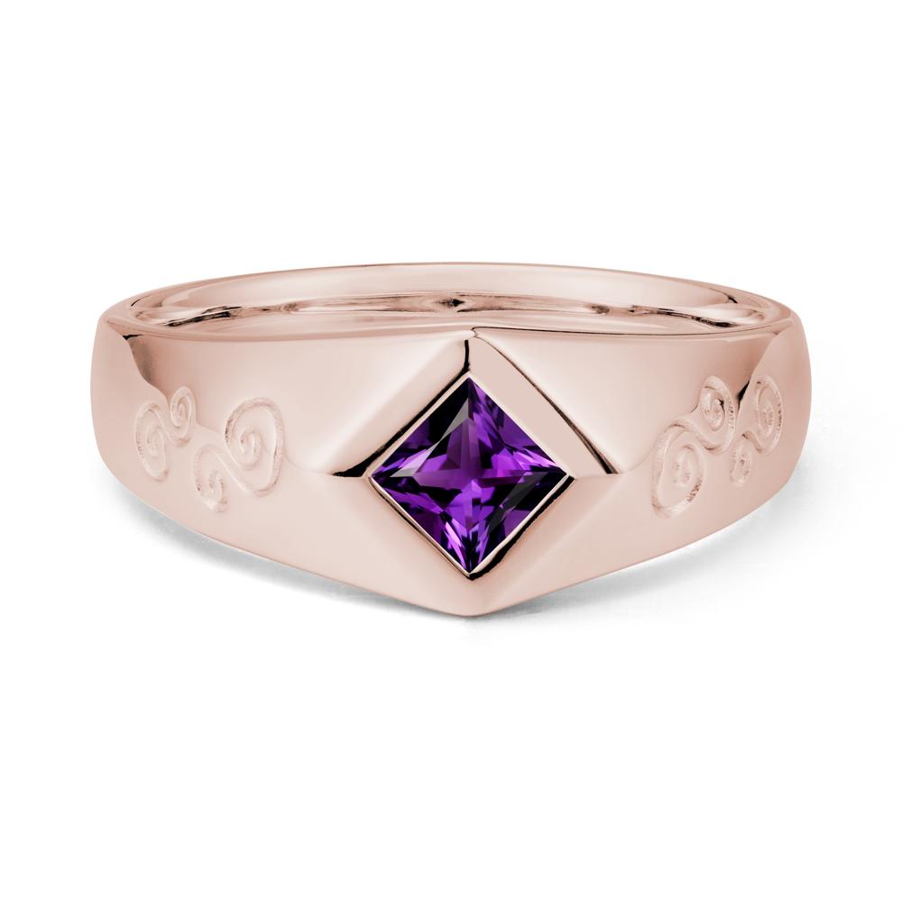 Men Amethyst Scroll Engraved Ring - LUO Jewelry #metal_14k rose gold