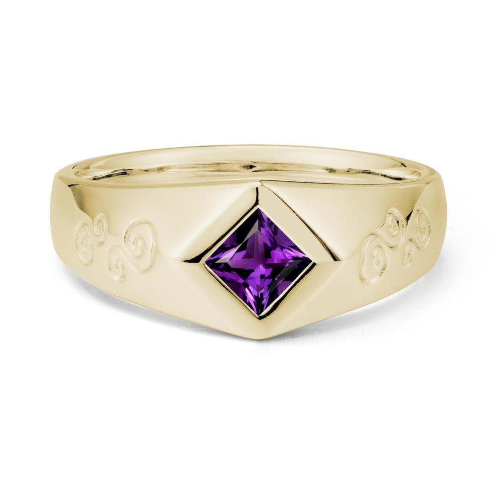Men Amethyst Scroll Engraved Ring - LUO Jewelry #metal_14k yellow gold