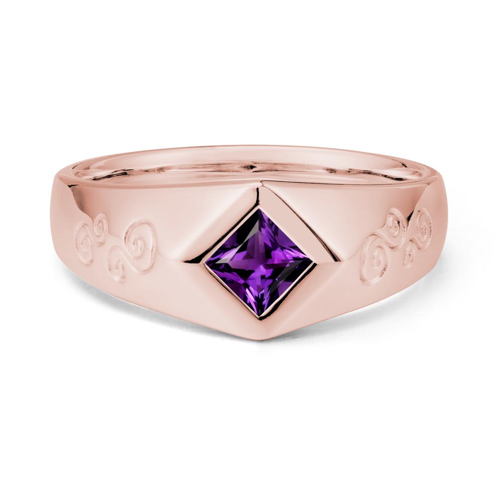 Men Amethyst Scroll Engraved Ring - LUO Jewelry #metal_18k rose gold