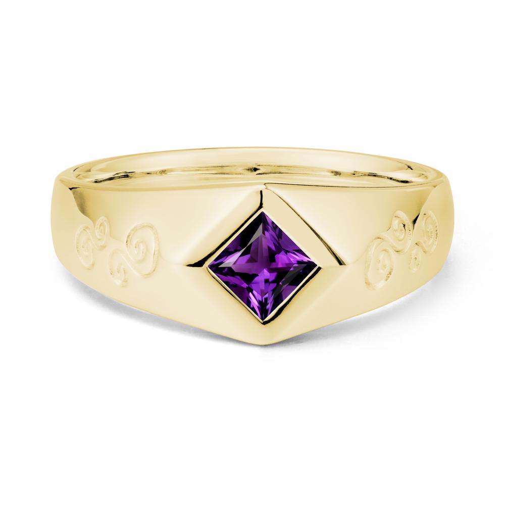 Men Amethyst Scroll Engraved Ring - LUO Jewelry #metal_18k yellow gold