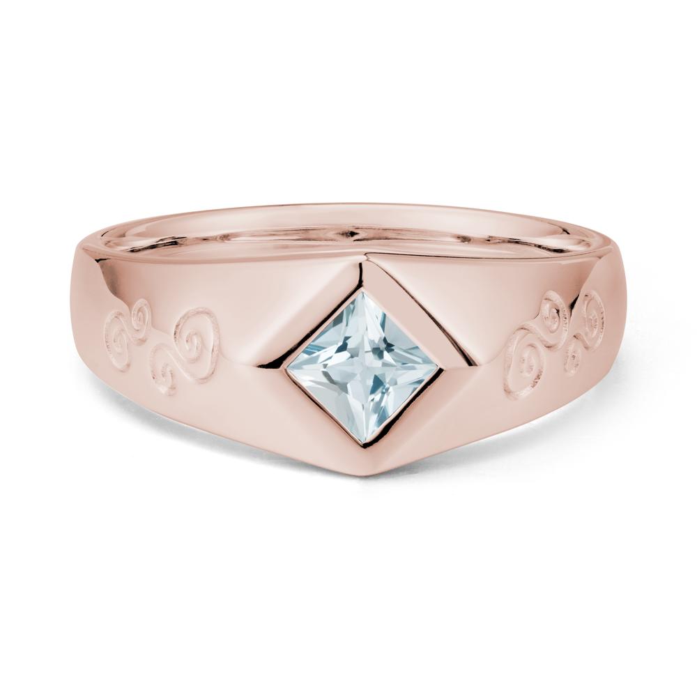 Wide Band Princess Cut Aquamarine Ring - LUO Jewelry #metal_14k rose gold