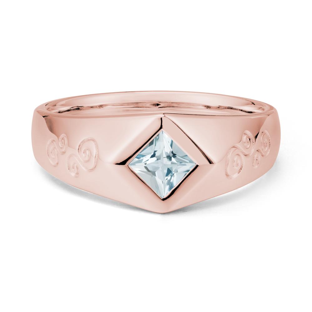 Wide Band Princess Cut Aquamarine Ring - LUO Jewelry #metal_18k rose gold