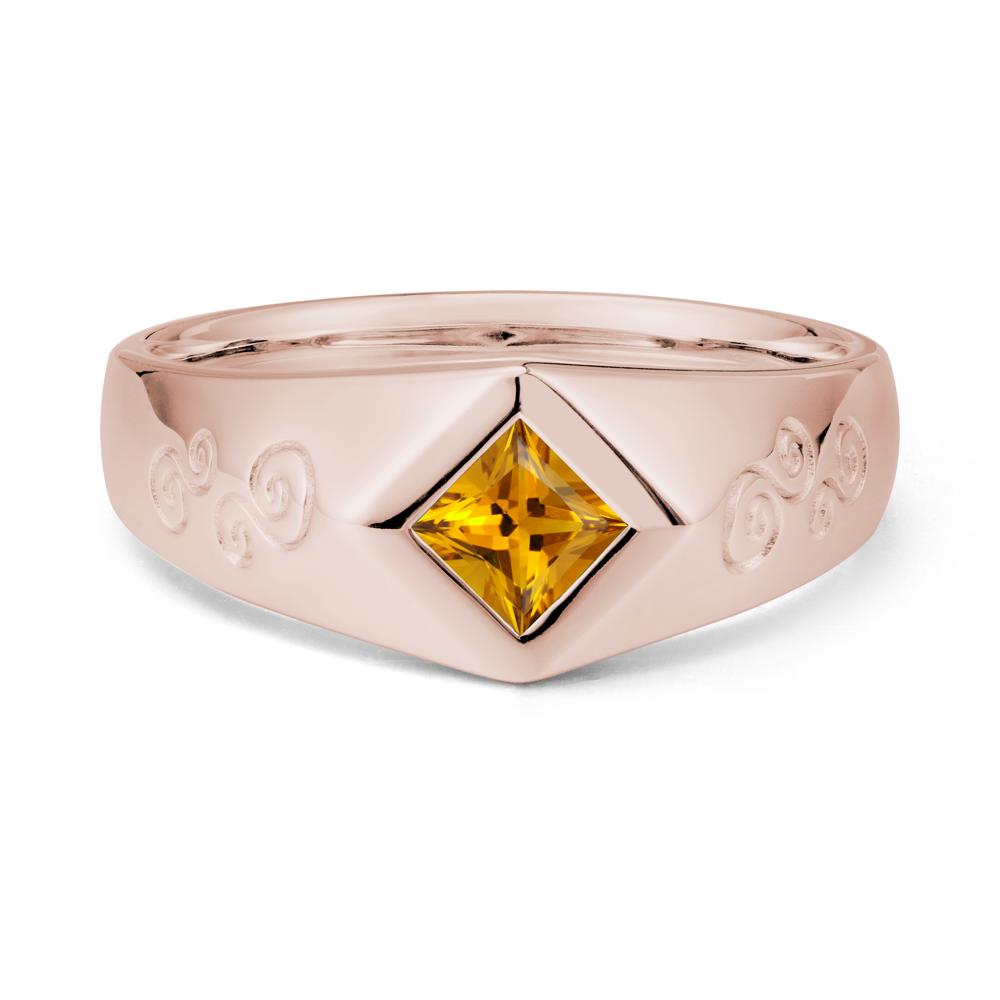Wide Band Citrine Swirl Engraved Ring - LUO Jewelry #metal_14k rose gold
