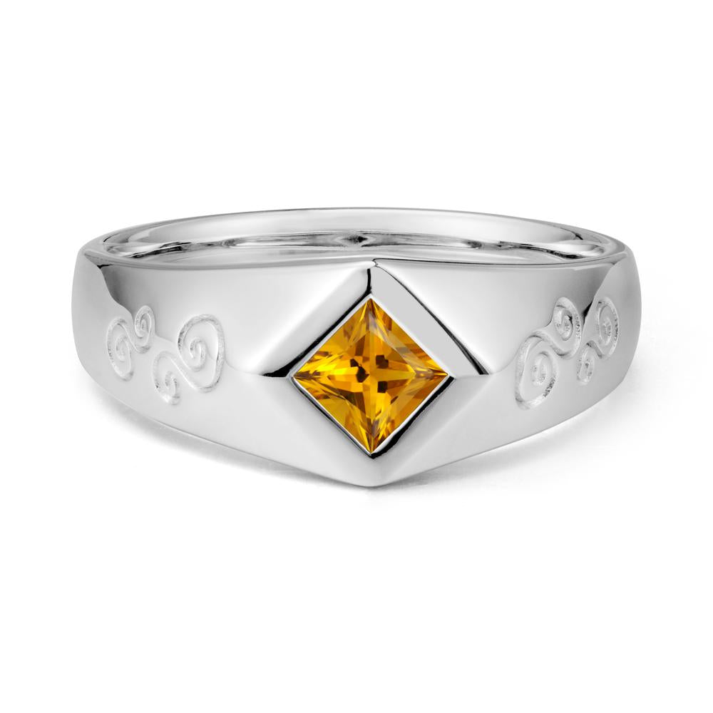 Wide Band Citrine Swirl Engraved Ring - LUO Jewelry #metal_18k white gold