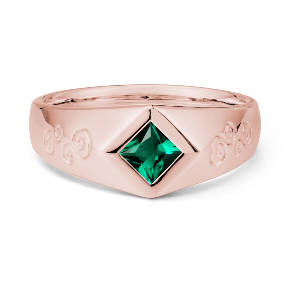 Men Emerald Scroll Engraved Ring - LUO Jewelry #metal_18k rose gold