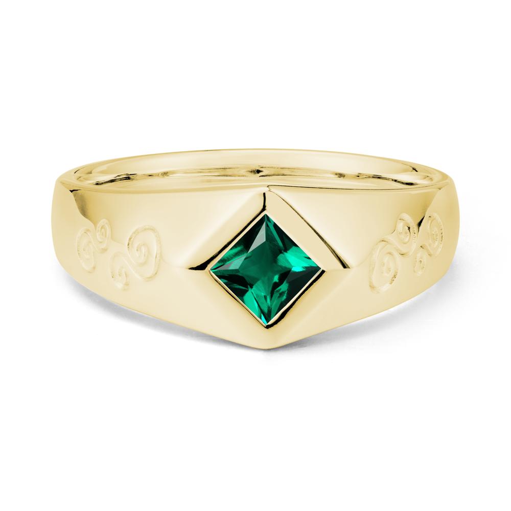 Men Emerald Scroll Engraved Ring - LUO Jewelry #metal_18k yellow gold