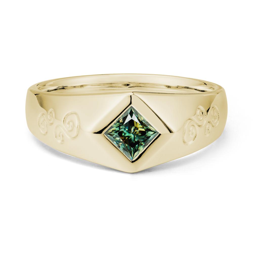 Wide Band Princess Cut Green Moissanite Ring - LUO Jewelry #metal_14k yellow gold
