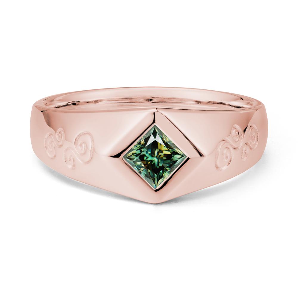 Wide Band Princess Cut Green Moissanite Ring - LUO Jewelry #metal_18k rose gold
