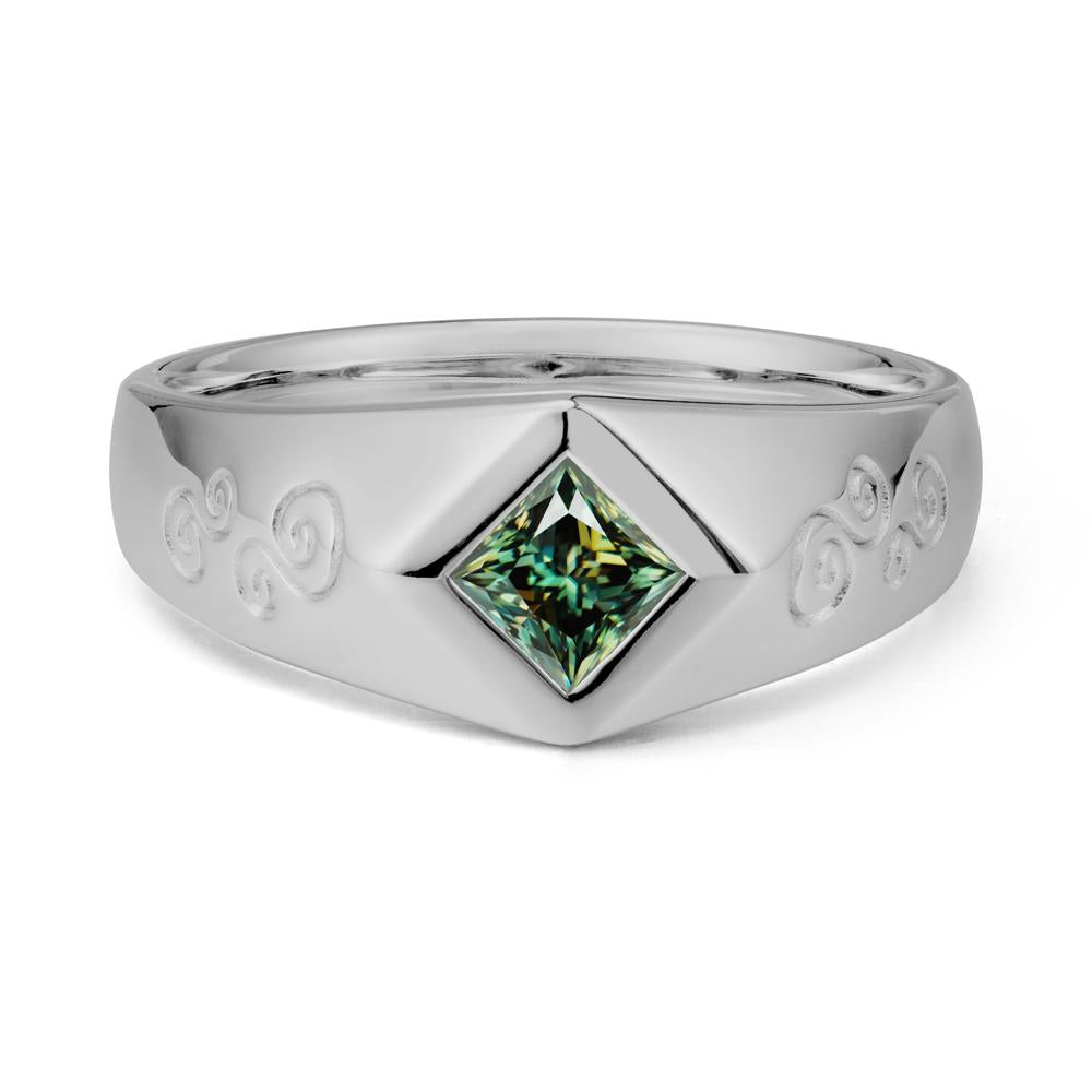 Wide Band Princess Cut Green Moissanite Ring - LUO Jewelry #metal_platinum