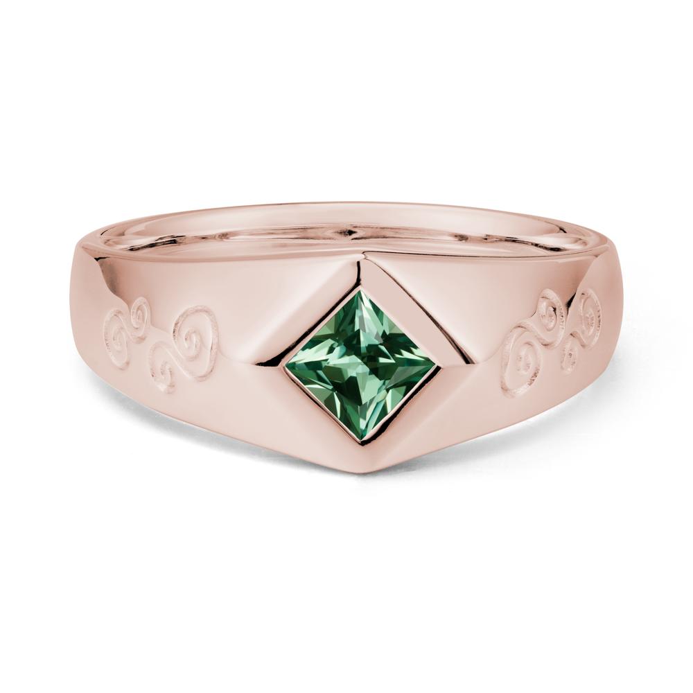 Wide Band Green Sapphire Swirl Engraved Ring - LUO Jewelry #metal_14k rose gold