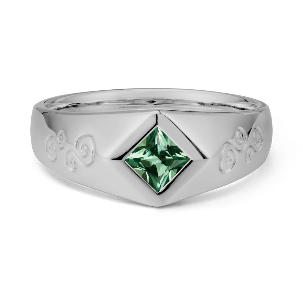 Wide Band Green Sapphire Swirl Engraved Ring - LUO Jewelry #metal_platinum
