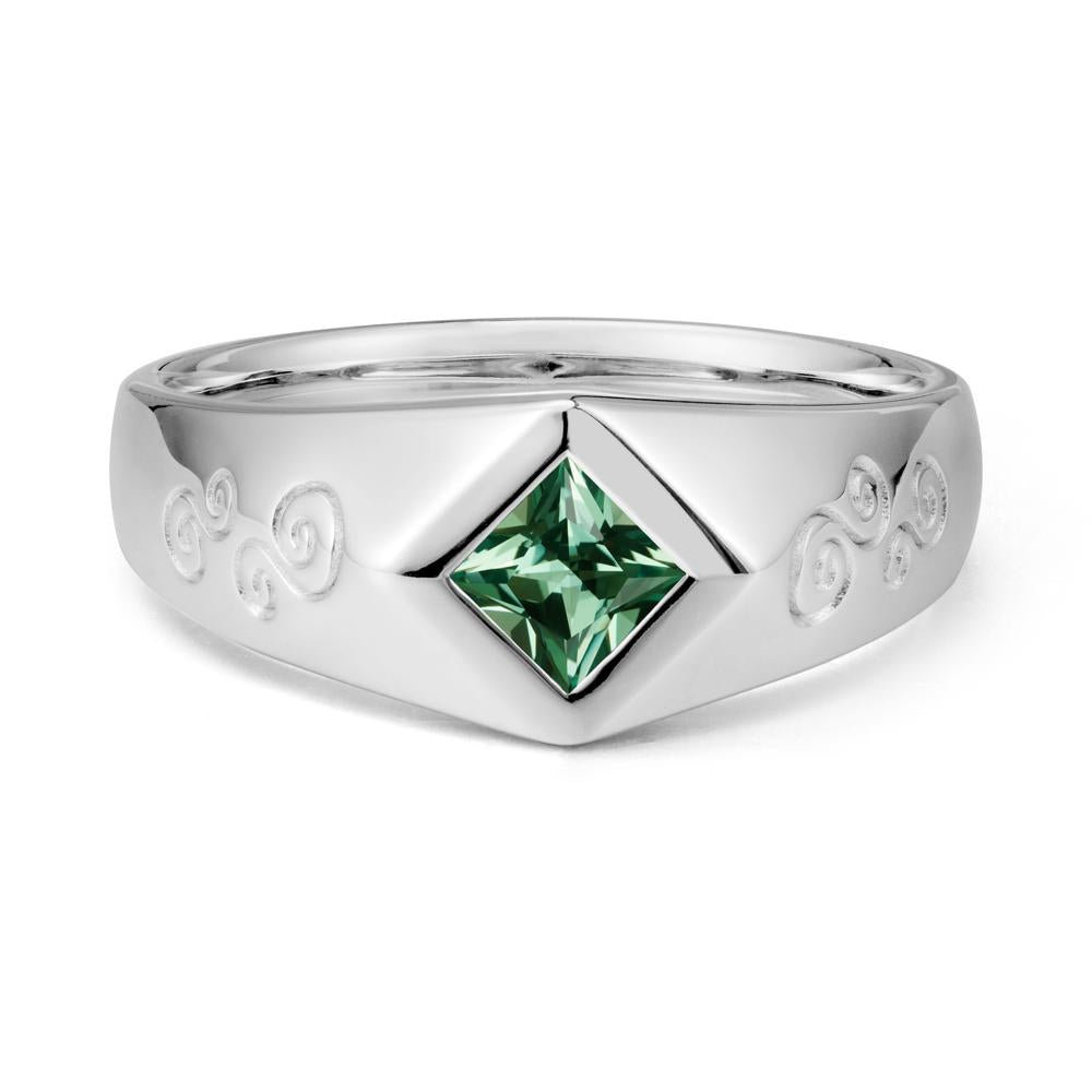 Wide Band Green Sapphire Swirl Engraved Ring - LUO Jewelry #metal_sterling silver