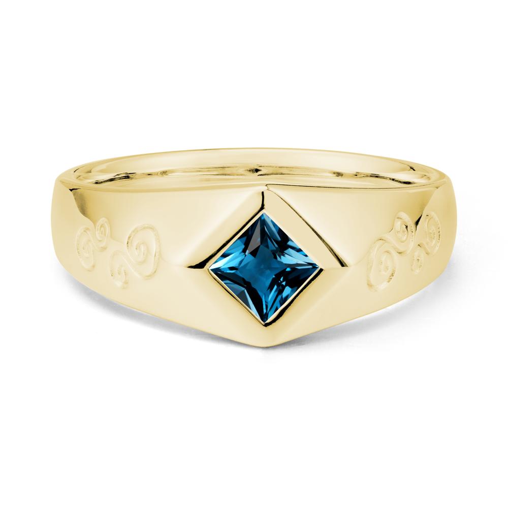 Men London Blue Topaz Scroll Engraved Ring - LUO Jewelry #metal_18k yellow gold