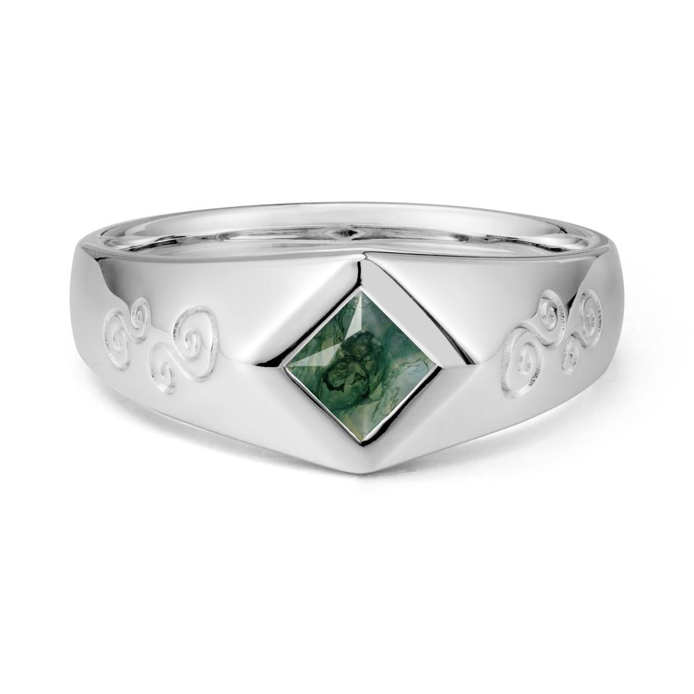 Wide Band Princess Cut Moss Agate Ring - LUO Jewelry #metal_14k white gold