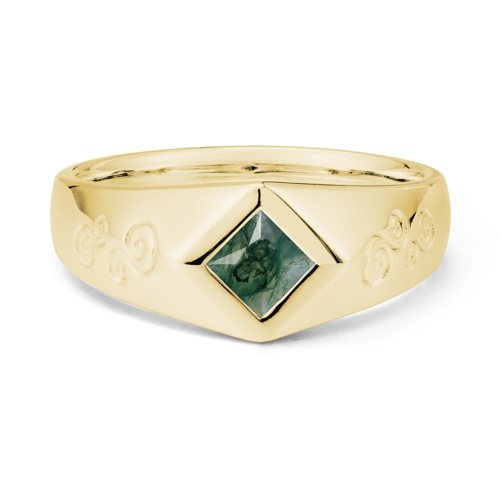 Wide Band Princess Cut Moss Agate Ring - LUO Jewelry #metal_18k yellow gold