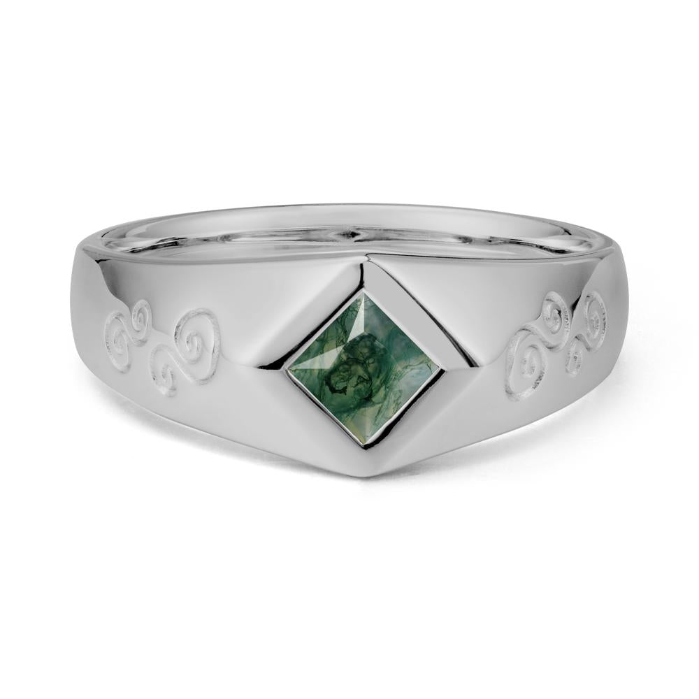 Wide Band Princess Cut Moss Agate Ring - LUO Jewelry #metal_platinum