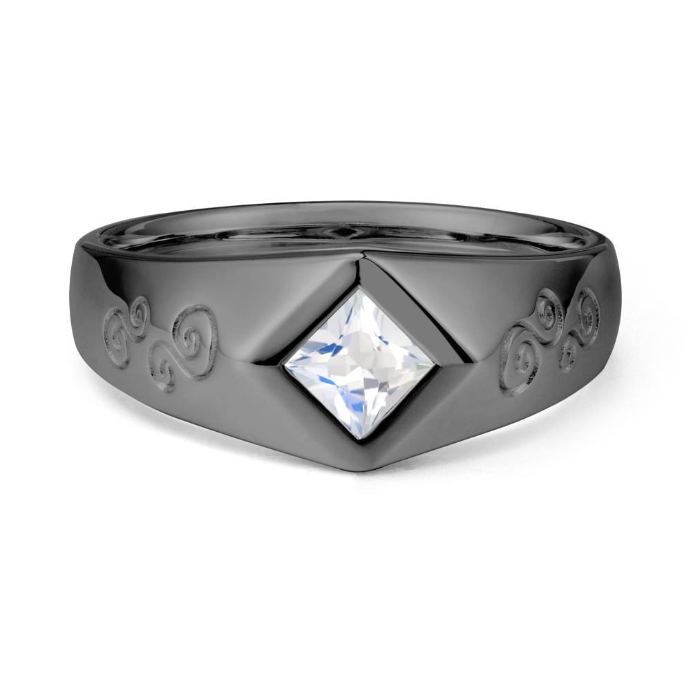 Wide Band Moonstone Swirl Engraved Ring - LUO Jewelry #metal_black finish sterling silver