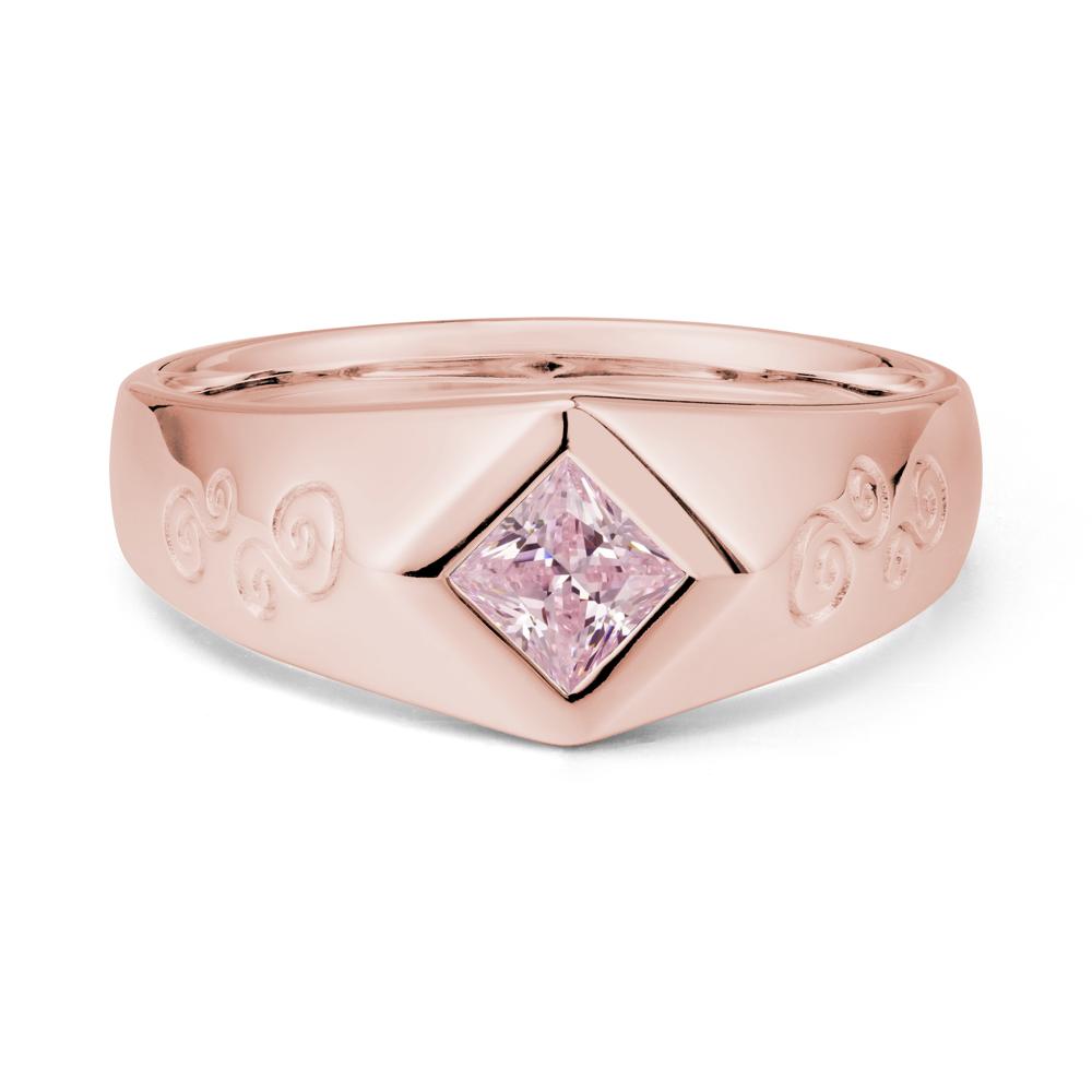 Men Pink Cubic Zirconia Scroll Engraved Ring - LUO Jewelry #metal_18k rose gold