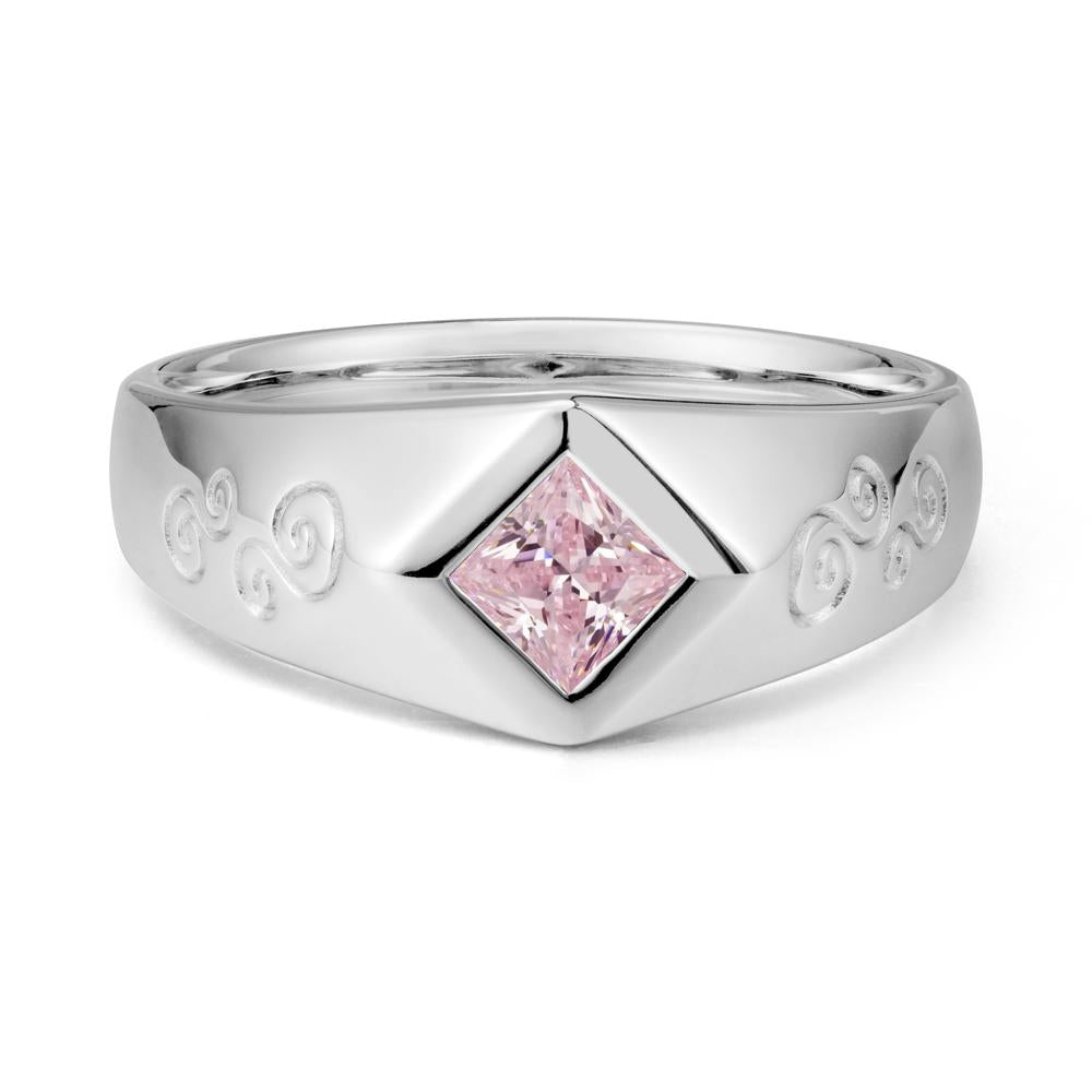 Men Pink Cubic Zirconia Scroll Engraved Ring - LUO Jewelry #metal_18k white gold