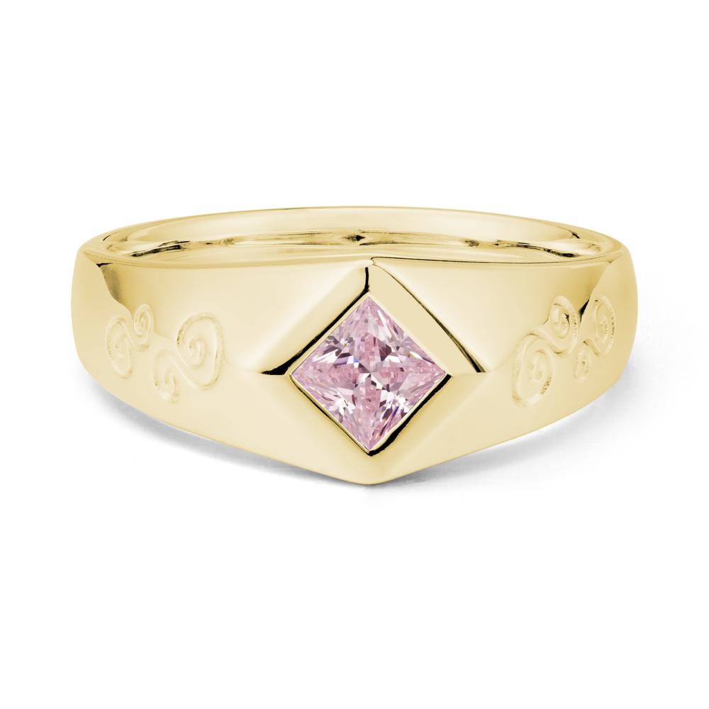 Men Pink Cubic Zirconia Scroll Engraved Ring - LUO Jewelry #metal_18k yellow gold